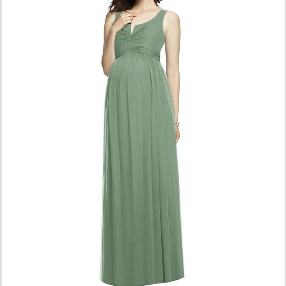 Dessy maternity bridesmaid dress vineyard green